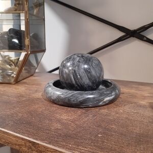 Vintage Onyx Marble Paperweight and Coaster Set